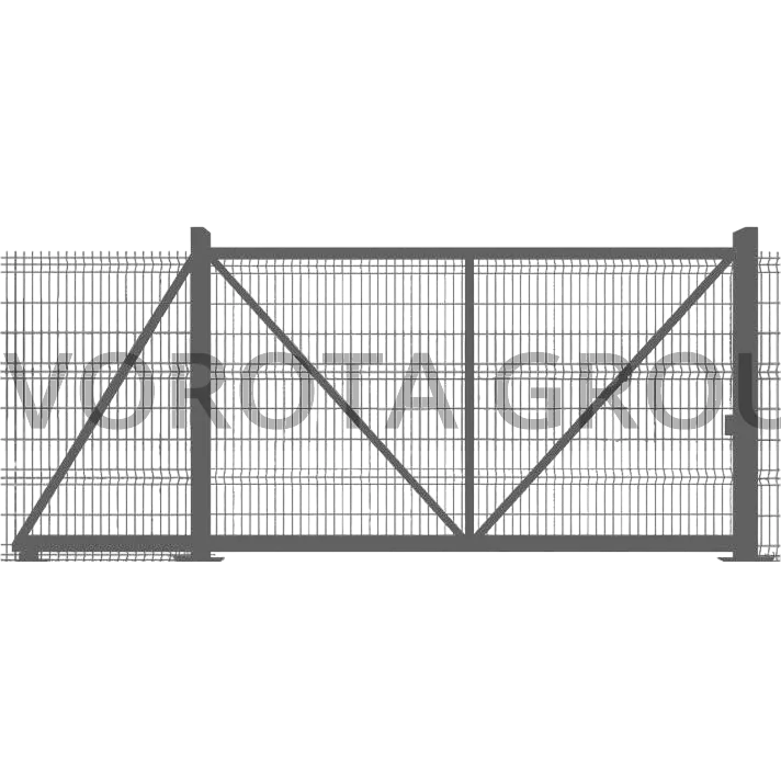 Откатные ворота на винтовых сваях Doorhan из серой сетки 3400x2400