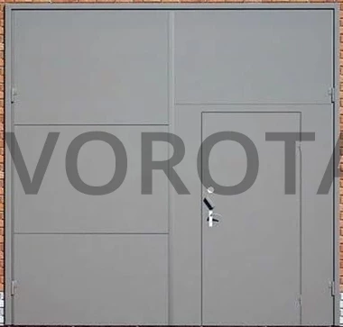 Металлические гаражные ворота Alutech серые с калиткой 2900x2900