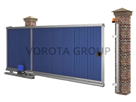 Откатные ворота из профнастила Alutech синие 3000x1900