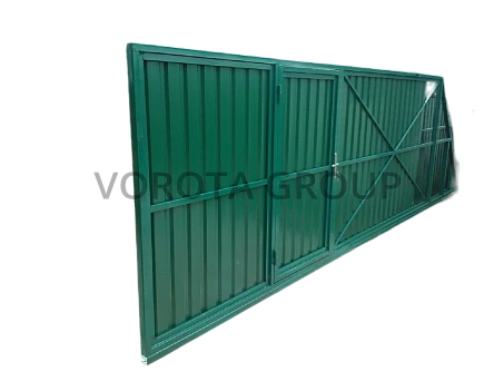 Откатные ворота из профнастила Alutech зеленые 3200x2200