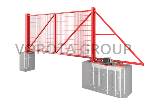 Автоматические откатные ворота Alutech из красной сетки 3300x2300