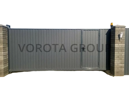 Откатные ворота из профнастила Hormann серого цвета 4000x2300