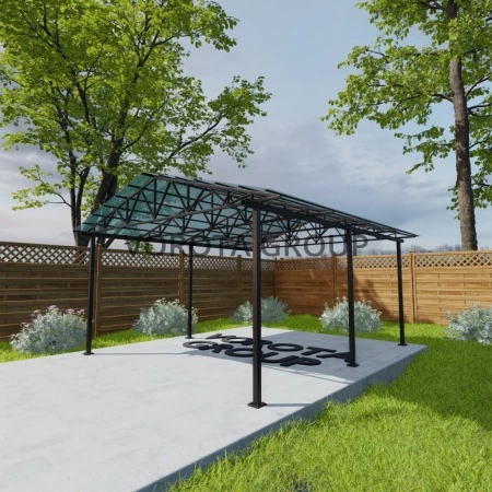 Двухскатный навес бирюзового цвета, монолитный поликарбонат 5500*6000