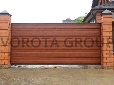 Откатные ворота деревянные Doorhan коричневые 3000x1750
