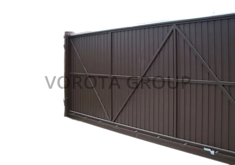 Откатные ворота из профнастила Alutech коричневого цвета 3100x2100
