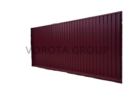 Откатные ворота из профнастила Alutech красного цвета 3500x2500