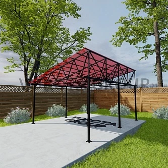 Треугольный навес красного цвета, сотовый поликарбонат 4500*12000