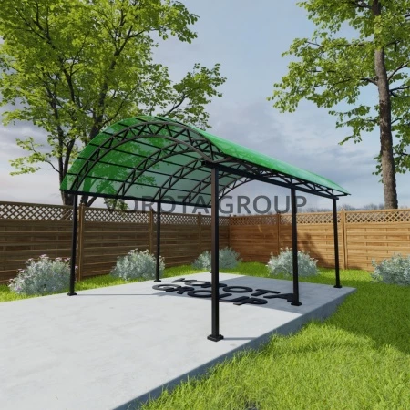 Арочный навес зеленого цвета, монолитный поликарбонат 6500*6000